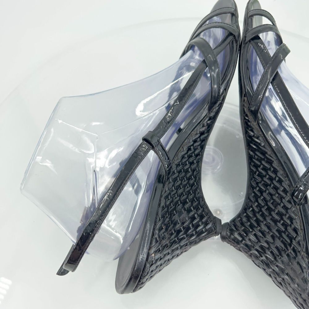 Prada Sandals Women's Size 41 11 Black Leather Wedge Woven Slingback Vintage Y2K - Picture 7 of 15